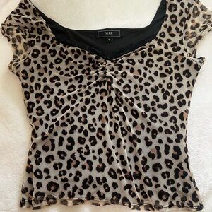 Vibe Black and Brown Leopard Print Blouse